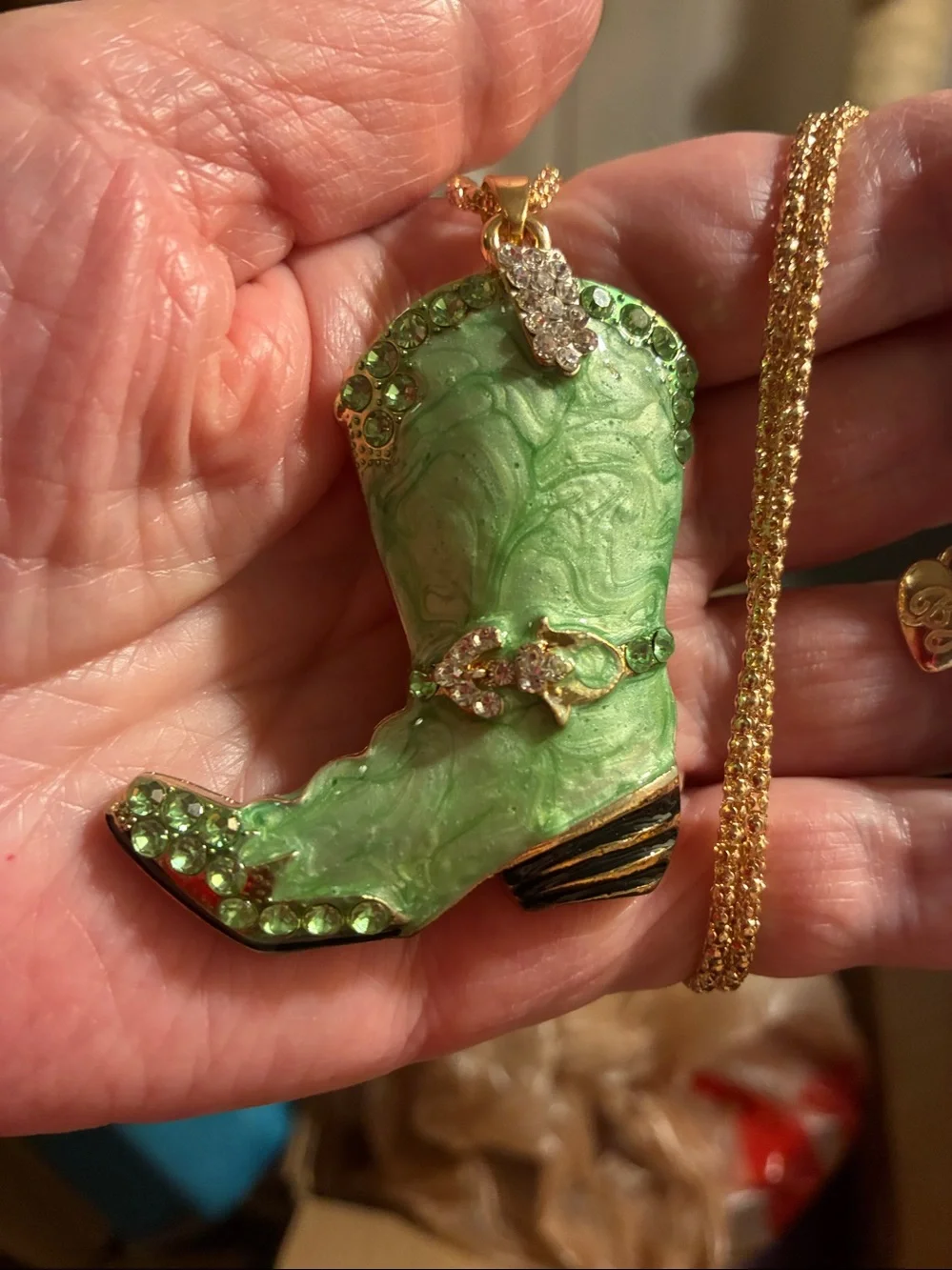 Cowboy Boot Rhinestone Pendant Necklace